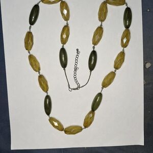 Olive & Chartreuse Beaded Statement Necklace w/ Silvertone Extender